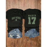 Plus Size Women's St. Patrick's Day Graduation T-Shirt - Heavy Academic Shirt With Front And Back Print In Dark Purple And Green Letters For Campus Activities, St. Patrick's Day - Machine Washable College Style Clothing, Casual Wear