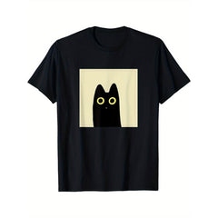 Menswear Men's 100% Cotton Short Sleeve Graphic T-Shirt, Funny Kawaii Cat & Bird Watching Design, Casual Streetwear for Anime Fans & Birders