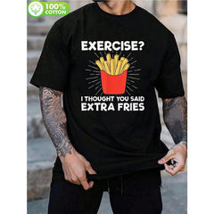 Women's Graphic Print T-Shirt, Funny 'Extra Fries' Casual Shortsleeve Crew Neck Top in Soft Cotton