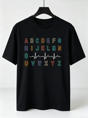 Nurse PQRST ABC EKG Strip Alphabet Print Cotton Short Sleeve Tee Crew Neck Top