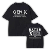 Gen X Traits T-Shirt, “This Adult Has Been Rated” Funny Saying, Vintage Retro Unisex Tee, 80s 90s Nostalgia Top