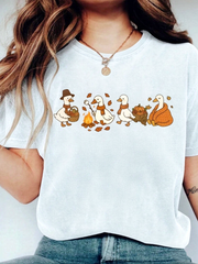 100% Cotton Fall Goose Shirt Autumn Cozy Silly Goose Tshirt Fall Vibes Autumn Thanksgiving Tee Coffee Pumpkin Gourd Tee For Halloween