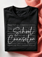 School Counselor Word Art T‑Shirt, Inspirational Job Appreciation Short Sleeve Tee for School Worker Gift