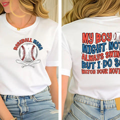 Baseball Mama Shirt, My Boy Might Not Always Swing, Baseball Mom Gift, Sports Mom Shirt, Funny Baseball Sayings, Mom Gifts