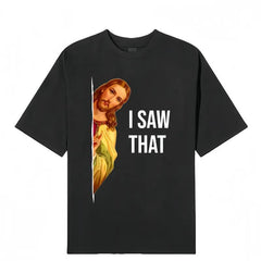 Men's "I Saw It" Jesus Meme T-Shirt Casual Black Crew Neck 100% Cotton Graphic Print Machine Washable All Seasons Shirts