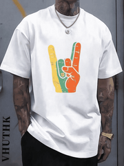 1 Pc Men's Clothing Retro Peace Sign Printed White Tshirt, Graphic Tee, Summer Tops, Shirt, Crew Neck Tshirt, Plus Size Men's 5XL, Machine Washable, Suitable For Spring/Summer/Autumn Wear