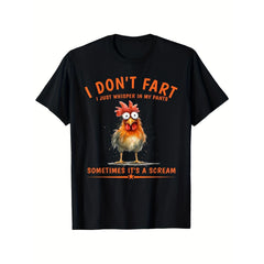 Men'S Funny Chicken Pun TShirt I Don't Fart I Just Whisper in My Pants Sometimes It'S a Shriek - Black with Orange Text Retro Graphic Crew Neck, Perfect for All-Season