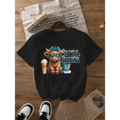 Stylish Plus Size Highland Cow Graphic Tee For Casual Summer Wear
