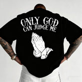 "Only God Can Judge Me" Graphic T-Shirt - Casual Crew Neck,Loose Fit, Short Sleeve Top, Polyester, Beige with Praying Hands Design,Cotton Fabric