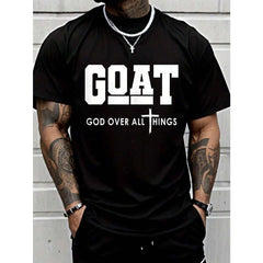 Men's Wear,Short-Sleeved Crew Neck Casual Top, 100% Cotton Goat God Over All Things Funny Jesus Christian Printed T-Shirt, Suitable For All Seasons