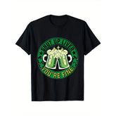 Men's Funny Irish Drinking T-Shirt - "Shut Up Liver You're Fine" St Patrick's Day Design with Shamrock Beer Mugs & Horseshoes Print - Heavyweight 180g Loose Fit Casual Tee Suitable for Irish Pub Parties, Beer Lovers Gift, Machine Washable