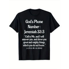 Jeremiah 33:3 Bible Verse T-Shirt | God'S Phone Number Call to Me Religious Tee, Black with White Scripture, Lightweight All-Season Christian Apparel for Church, Prayer, Casual Attire - Jeremiah, Plus Size