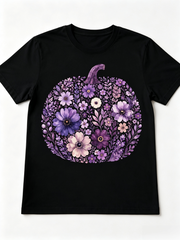 Purple Floral Pumpkin Shirt, Watercolor Flower Graphic Tee