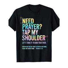 Lady's Cotton Short-Sleeve Top, 1pc Oversize Christian Prayer T-Shirt - "Tap My Shoulder" Praying Hands Print, Casual Church Wear, Thanksgiving-Christmas Gift