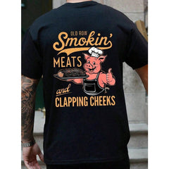 Men Clothes, Cartoon Funny Letter Print Round Neck Short Sleeve Casual T-Shirt, Cute, Humorous, For Men
