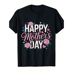 Happy Mother's Day Mom Cute Floral Women's Mom Grandma-Shirt Round Neck Short Sleeve Casual-Shirt