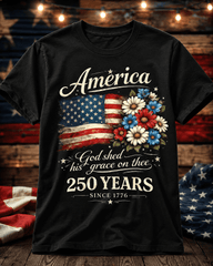 250th Anniversary Flag Floral USA Flag Patriotic 4th of July T-Shirt