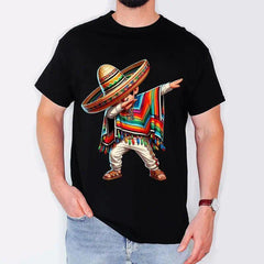 Men Mexican Boy Poncho Cinco de Mayo Graphic T Shirt Funny Vintage Tee Soft Cotton Short Sleeve Top for Holiday Celebration Gift