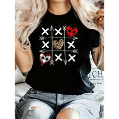 Cute Valentines Day Leopard Print Buffalo Plaid Heart Women's Plus Size T-Shirt 100% Polyester Shirt Casual 220g Funny Oversized Graphic Short Sleeve 1 Pcs Tee Novelty Crew Neck Top