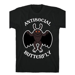 Men's Antisocial Butterfly Mothman Graphic T-Shirt in Pure Cotton, Casual Basic Shortsleeve Crew Neck with Regular Fit, Machine Washable, Stretch, Graphic Print, All Seasons, Chic
