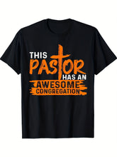 Funny This Pastor Has An Awesome Congregation Graphic T-Shirt, Unisex Cotton Crew Neck Short Sleeve Tee, Christian Faith Novelty Shirt, Pastor Appreciation Church Gift