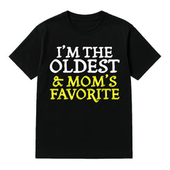 Men's "I'm the Oldest & Mom's Favorite Fun Sibling" Short-Sleeve T-Shirt, Black Round Neck Pure Cotton Streetwear Clothes, S-5XL Casual Top for Christmas, Thanksgiving