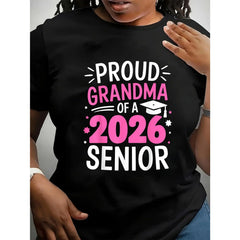 100% Cotton Unisex Class Of 2026 Grandma Proud Grandma Of A 2026 Senior T-Shirt Graphic Printed Casual Round Neck T shirt