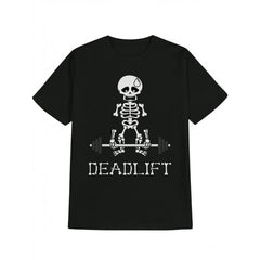 Casual Crew Neck T-Shirt with Skeleton Weightlifting Unisex Graphic