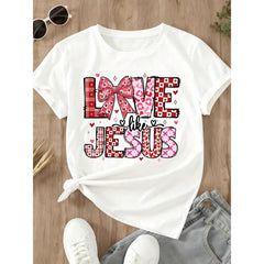 Love Like Jesus Valentine Shirt Women Red Plaid Heart Pattern Christian Tshirt For Women Faith Inspired Valentine Day Gift Top