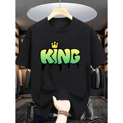 King Graphic Print T-Shirt for Men, Casual Crew Neck Short Sleeve Tee, Summer Top