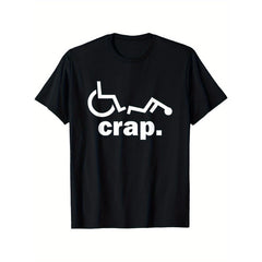 Handicap Wheelchair Funny Wheelchair Fall T-Shirt, Men's and Women's Four Seasons Cotton Casual Round Neck Outdoor Personality Short-sleeved T-shirt, Slightly Elastic, 100% Cotton, S-XXXL