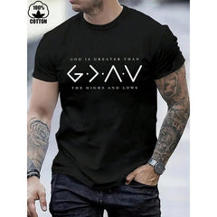 Men's Pure Cotton God Is Greater Than The Highs And Lows T-Shirt, Men's 220g Heavy Cotton Christmas T-Shirt good graphic tees shirts men Casual Crewneck