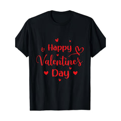 Men'S Happy Valentine'S Day Black T-Shirt | Casual Crew Neck, Short Sleeve with Red Heart Graphics, 220g, All-season, Vintage Style, Regular Fit, Perfect for Adults