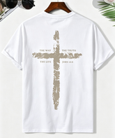 Men's Christian Cross Graphic T-Shirt, The Way The Truth The Life John 14:6 Faith Casual Crew Neck Short Sleeve Top