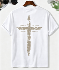 Men's Christian Cross Graphic T-Shirt, The Way The Truth The Life John 14:6 Faith Casual Crew Neck Short Sleeve Top