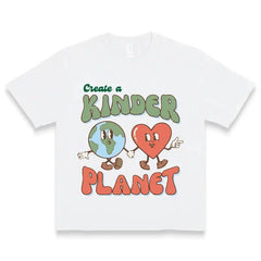 Trendy Women T-Shirt Create A Kinder Planet Shirt Earth Day Kindness Planet Shirt Earth Day Shirt Nature Lover Retro Aesthetic Love Shirt Women Graphic Tee Gift For Her Adult Clothing Tee All-season Tops