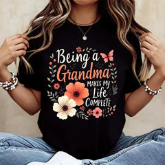 Floral Grandma Quote Design T Shirt Crew Neck Casual Tee For Women Mother Day Gift Grandmother Outfit