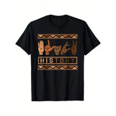 Unisex Month African Pride T-Shirt - 100% Cotton, Casual Round Neck Short Sleeve Tee With Geometric & Sign Language "HISTORY" Print, Stretch Fit, Sizes S-XXXL, Allseason Tshirt| Sign Language Design| Glossy Fabric Tee