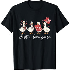 Just A Love Goose Heart Goose Happy Valentine’s Day T-Shirt