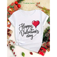 Women's Red Heart Balloon Valentine's Day T-Shirt - Short Sleeve Crew Neck Blouse with Rolled Sleeves, Lightweight Breathable Party Outfit, Casual H-Line Loose Fit for Fall/Winter, Gift for Her (Machine Washable)