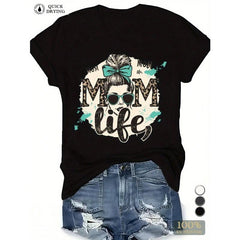 MOM Life Design Women's Plus Size Sports Short Sleeve T-Shirt Fashion Plus Size Women's T-Shirt: Super Soft And Breathable | Comfortable Next To The Body, Casual Loose Fit, Versatile Everyday Style, Suitable For All Seasons