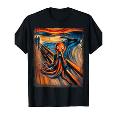Artistic Octopus T-shirt | Casual Short-sleeved Crew Neck Top, Perfect for Everyday Wear and Beach Outings, Unique and Eye-catching Design for Octopus Lovers