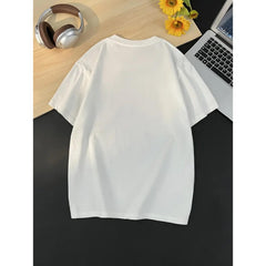 Women's Valentine's Day Heart Print T-Shirt Short Sleeve Round Neck Casual Elegant Top with Heart & Love Symbol Design