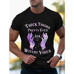 100% Cotton Unisex Thick Thighs Pretty Eyes Witchy Vibes Mystical Halloween T-Shirt