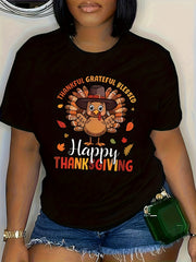 Happy Thanksgiving Shirt Women Thankful Grateful Blessed Turkey T-Shirt