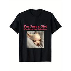 Men's Funny "I Just Love Her Chihuahua" & Cool Duck T-Shirt - 100% Cotton 180g Casual Crew Neck Short Sleeve Tee with Martial Arts Gift, -XXXL for Summer Outdoor Wear & Pet Lovers, PLUS SIZE