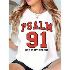 Psalm 91 God Is My Refuge Christian Faith Statement Graphic Shirt Women And Men, Religious Verse Inspired-Shirt, Spiritual Faithful WearersSports Short Sleeves