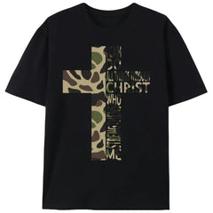 Camo Cross Christian Men’s Graphic Tee | Unisex Tactical Faith Casual T-Shirt | Summer Religious Gift