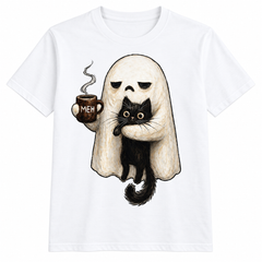 Ghost Cat Spooky Black Cat Funny Halloween Coffee Lover Shirt, Unisex Funny Halloween Shirt