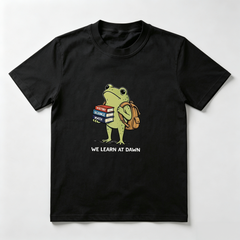 We Learn At Dawn Frog T-Shirt Student Teacher Book Lover Tee